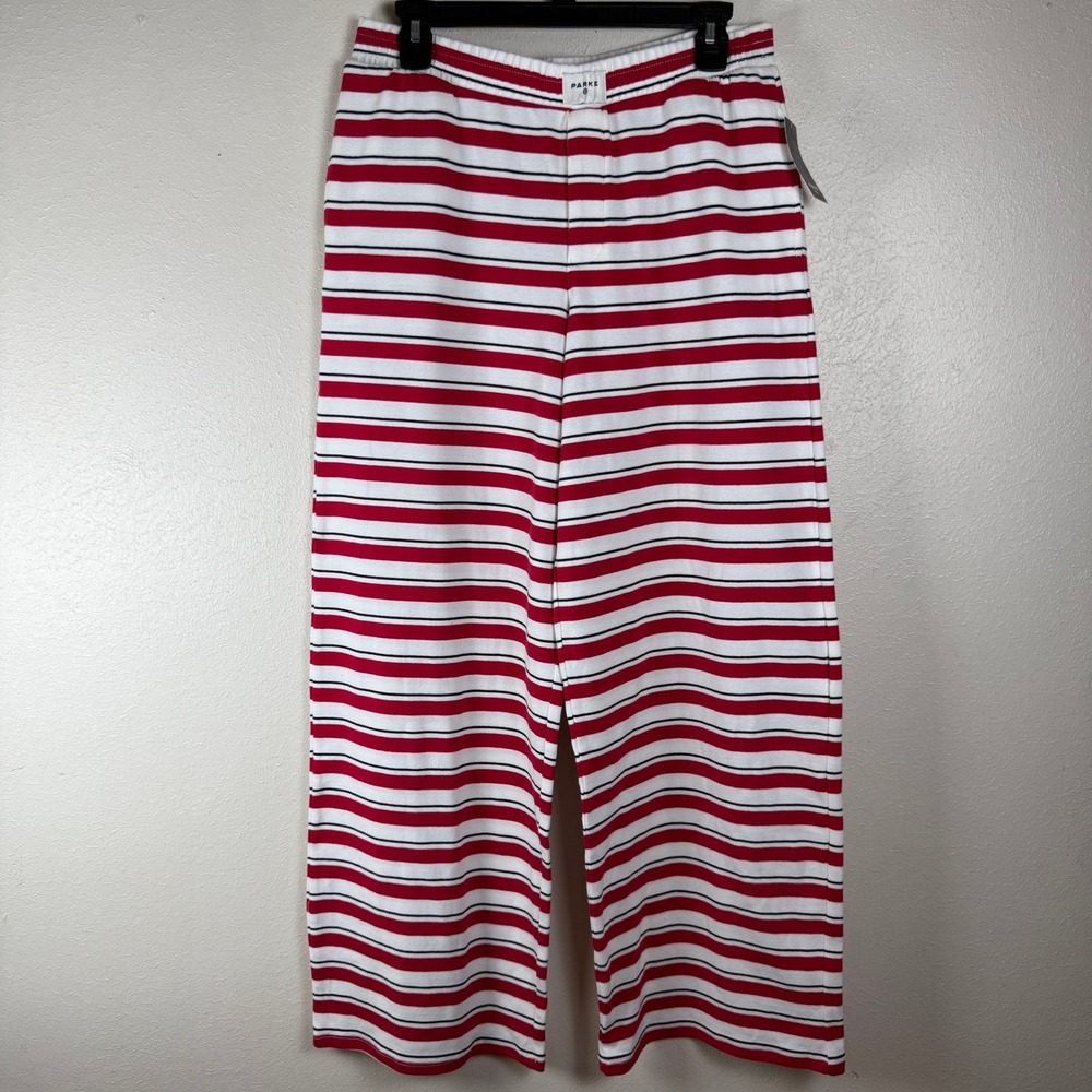 Parke Womens Red White Navy Blue Striped Wide Leg Lounge Pajama Pants Size M